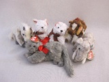Six TY Beanie Babies including Kirby, Pounds, Beani, Lightning, and Hoofer, all with original tags,