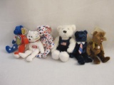 Six Patriotic Beanie Babies including Team Ring Beans USA, Red White & Blue, Maple, Champion, Pops