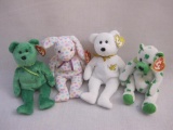 Four Spring TY Beanie Babies including Holy Father, Springfield, Clover, and Dublin, all with