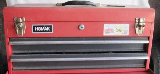 Homak Toolbox Matching Rollaway With Assorted Tools 9.5" x 29" x 10"H, See Photos for Drawer