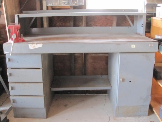 Equipto Steel Workbench, 60"W x 28" D x 47"H W, Includes Bench Vise and Drawer Contents, See Photos