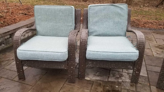 Two Outdoor Lounging Chairs with Cushions
