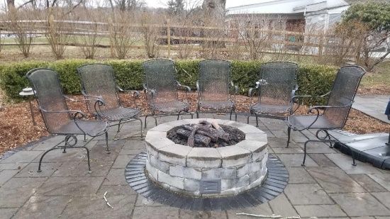 Set of Six Metal High Back Rocker Chairs (firepit and lighting not included)