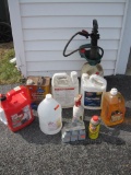 Collection of Home Maintenance Fluids, Includes Tiki Torch Fuel, Deer Stopper, Paint Thinner, Stihl