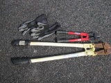 30 Inch Cummins Bolt Cutters, with 14 Inch Sears Bolt Cutters, And Pair of Showa Atlas Rubberized