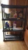 Plastic Storage Shelf with Assorted Gardening Items