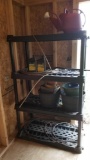 Plastic Shelf with Gardening Supplies, Turf Guard, Oil and More
