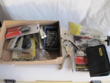 Assortment of Small Tools and Hardware, Including Staplers with Staples, Grommets, Hand Riveter and