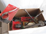 Assortment of Hand Mechanic's Tools, Torque Wrench, Oil Filter Wrench, Tire Iron, Battery Tester and