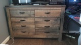 Six Drawer Wood-Look Dresser, with Metal Accents, 60 in wide 16 in deep 36 in tall