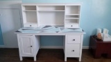 Two Piece Wooden Desk, bottom piece is 61 in wide by 26 in deep by 29 in tall, wide and 25 in tall