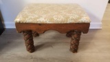 Vintage Footstool with Fabric Top and Plastic protector, approximately 21x15x14 inches tall
