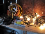 Assorted Electrical Extension Cords, Includes String of Patio Lights, As Is