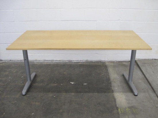 Wooden Top Adjustable Height Table With Metal Legs, 29.5W" x 63"L x 28"H, As-Is