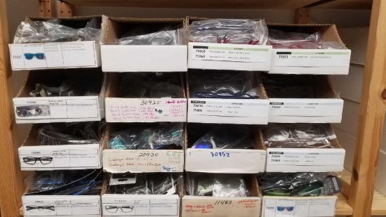 16 Boxes of Assorted Sunglasses and Readers, Mossy Oak, Only, Christian, Literary and more