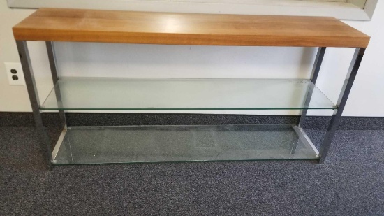 Long Laminate Table with Glass Shelf 63" X 29" H X 14" D