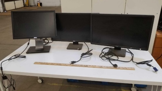 Three Dell Monitors, Two 24", Adjustable Height 19"