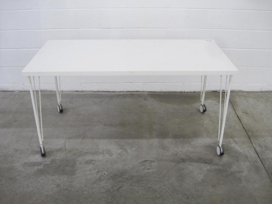 Linnmon IKEA Table in White with Krille Legs with Wheels, Assembled, Measures 29.5W x 59" L x 28.5"H