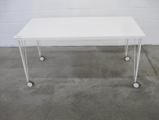 Linnmon IKEA Table in White with Krille Legs with Wheels, Assembled, Measures 29.5W x 59" L x 28.5"H