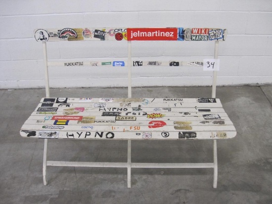 Folding Park Bench From IKEA with Stickers, Measures 45"W x 33" High, As-Is