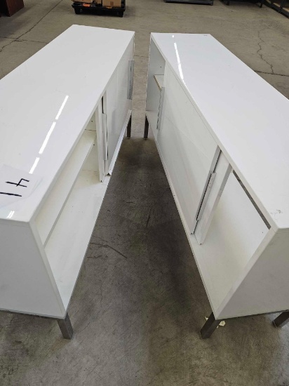 Pair of White Cabinets with Sliding Doors, approx 6ft 6 inches long