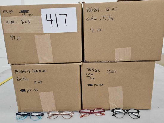 +2.00 Reading Glasses, Colors include Black, Tan, Burgandy, and Turquoise