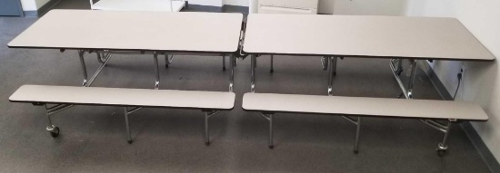 Folding Rolling Table with Bench, overall length 12 ft, overall width 53 inches