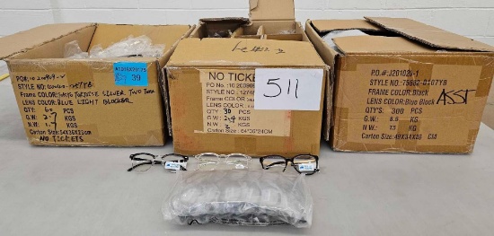 3 Boxes of Blue Light Blocker Mixed Frames, Tortoise and Clear, With Some Verona +1.50 Readers