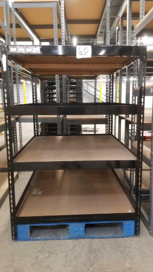 Black Metal Framed Shelf, with Wood shelf inserts, 48 inches by 40 inches by 58 inches tall