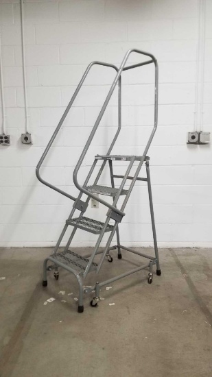 ULINE Rolling Four Step Ladder, Measures 41" to Top of Stairs and 70" To Top of Railing, 1 Person