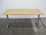 Wooden Top Adjustable Height Table With Metal Legs, 29.5W