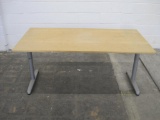 Wooden Top Adjustable Height Table With Metal Legs, 29.5W