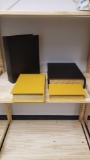 Lot of Stackable and inter-stacked Faux Book storage boxes. Total 8 boxes