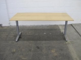 Wooden Top Adjustable Height Table With Metal Legs, 29.5W