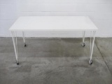 Linnmon IKEA Table in White with Krille Legs with Wheels, Assembled, Measures 29.5W x 59