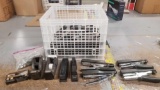 Plastic Crate with Assorted Staplers, Taoe Holders and More