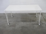 Linnmon IKEA Table in White with Krille Legs with Wheels, Assembled, Measures 29.5W x 59