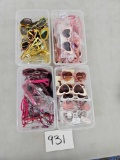 4 Container Store Storage Containers, Pink, Red, Yellow, and White Frames, Sunglasses and Readers