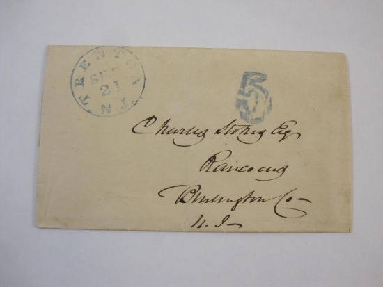 1840s Blue Trenton NJ Stampless Cover