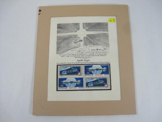 Matted Display Page with Block of 4 Apollo Soyuz 1975 10 Cent US Stamps, approx 10x12 inches