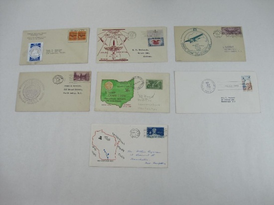 Seven Vintage First Day Covers, 1932 Monroe Stamp Collectors Club 1st Anniv, 1934 Dedication