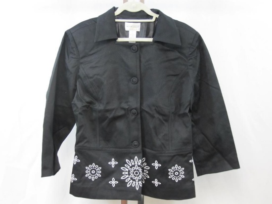 Victor Costa Occasion Button Front Jacket, XL, Black with White Embroidered Accents,1 lb 8 oz