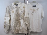 Indigo Moon Fully Lined Lace and Soutache Shirt Jacket and T-Shirt, X-Large, Ivory, 1 lb 14 oz