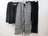 Carol Hochman Heavenly Soft 3-piece Sleepwear, Black Long Sleeve Thermal Top with Velour and Print