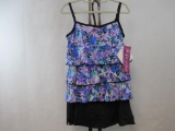 Fit 4 U Innovative Swim Solutions Purple Print/Black Two-Piece Swim Suit, Size 14, 1 lb