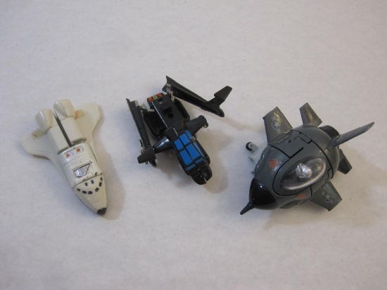 Three Transforming Vehicles including Go Bots Spay-C Space Shuttle, Bandai Scrambled Eggs F-16