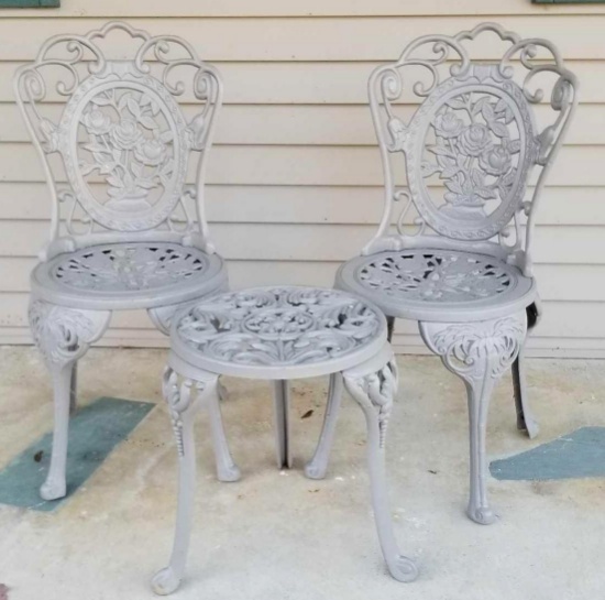 Wrought Iron Side Table and Two Chairs Set