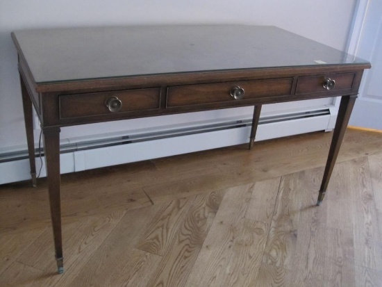 Three Drawer Wooden Console Table With Glass Top Approx 54x28x30