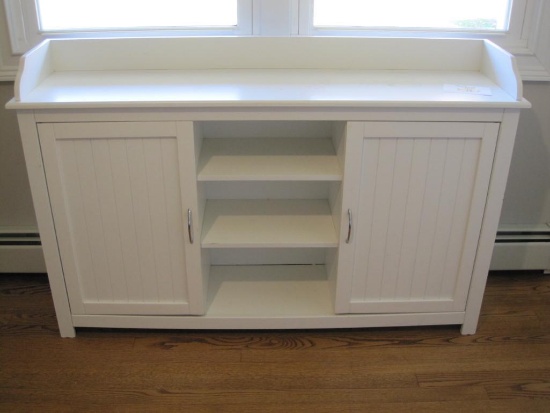 White Two Door Cabinet With Shelves Approx 57x13x35 Inches