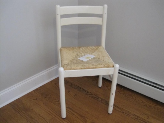 White Wooden Chair With Wicker Seat